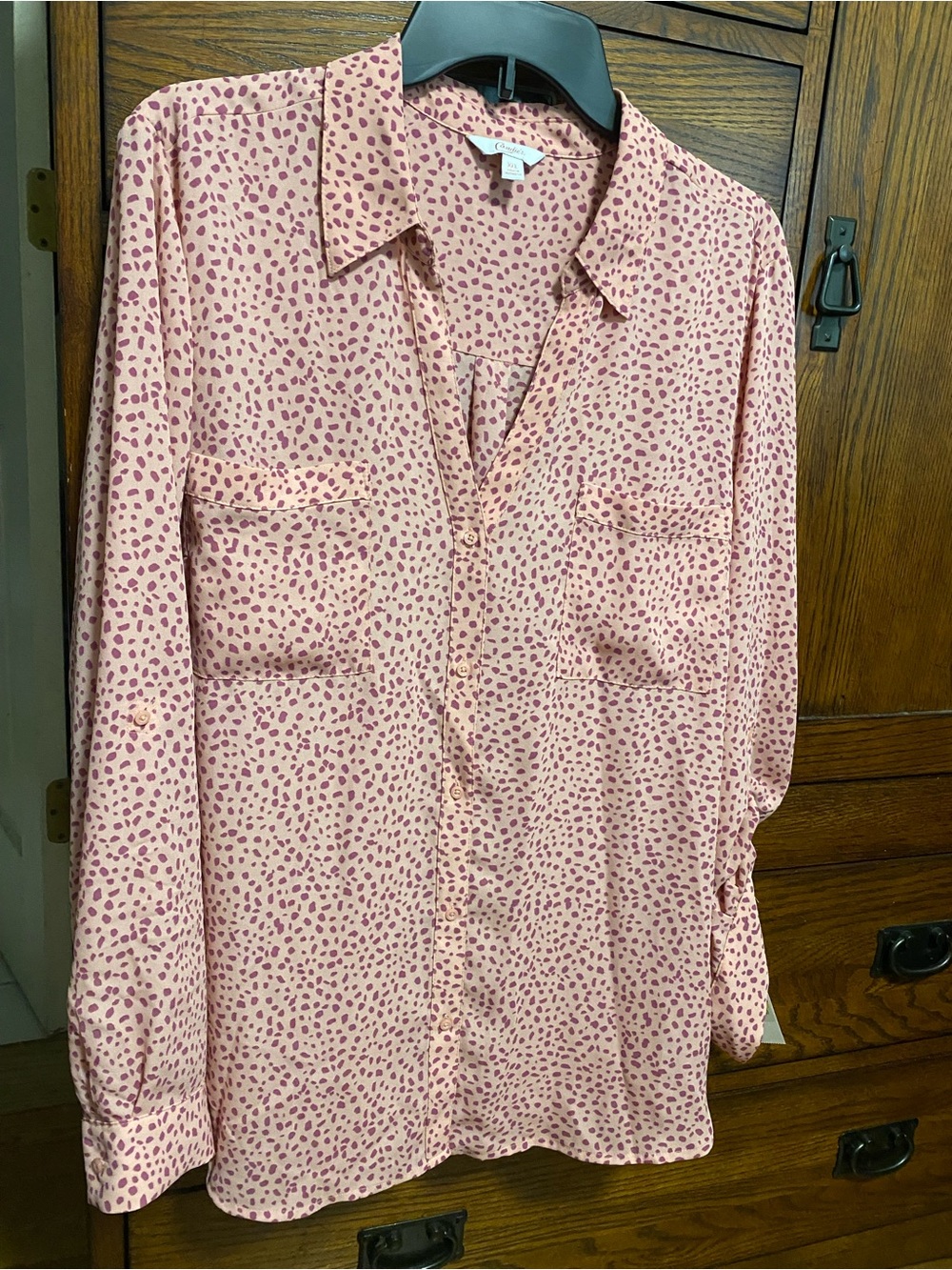 Candie's Pink Printed Button-Up Shirt, Juniors XXL